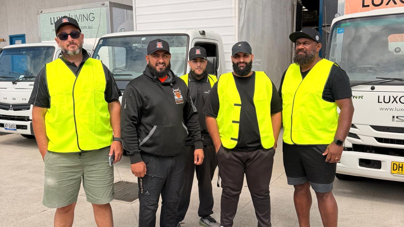 Sydney Gorilla Transport team and trucks outside warehouse